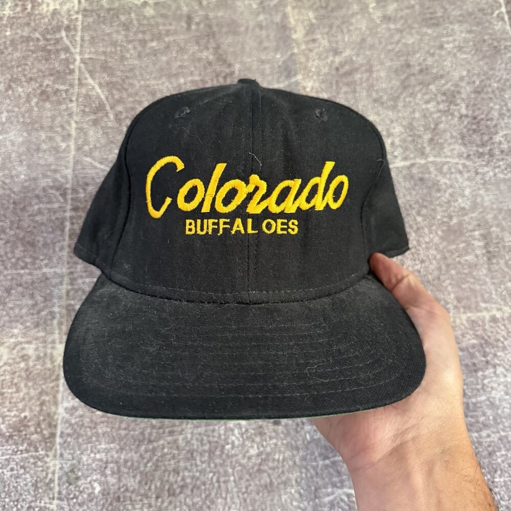 Men's Vintage 90's New Era Colorado Buffaloes Black Wool Script Snapback Hat Cap